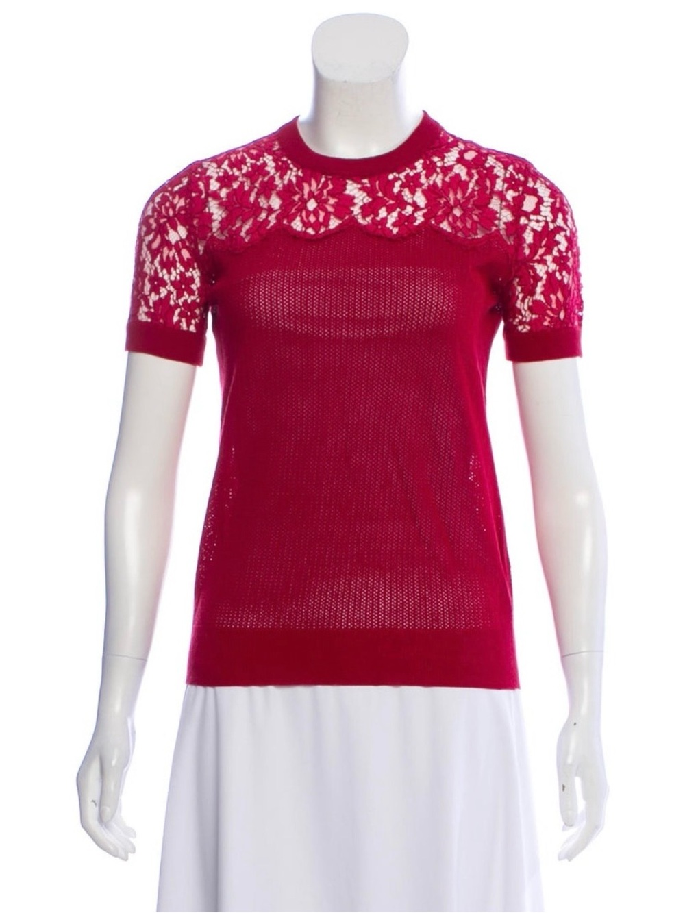 🩷 Dolce & Gabbana Raspberry Short Sleeve Knit Sweater with Lace Accents IT 40